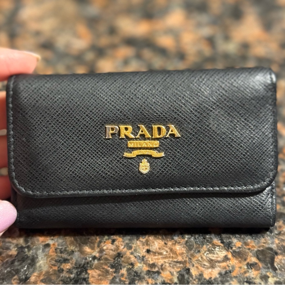 Prada Saffiano Leather keychain wallet Gold hardware
